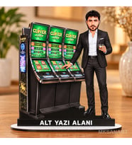Kişiye Özel Erkek Casino Makinesi Kisiye Karikatürlü 18 cm MDF Masaüstü Biblo - Masaüstü Hediye