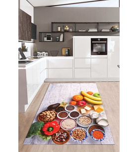 Dijital Baskılı Kaymaz Taban Yıkanabilir Kolay Temizlenir Mutfak Halısı NDM-SD-257 (Çok Renkli)