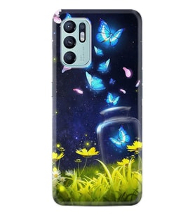 Oppo Reno 6 Kılıf Resimli Desenli Baskılı Silikon Flowers Fox 1309