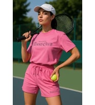 Kadın Sporty Kısa Kollu Bisiklet Yaka Oversize T-shirt ve Şortlu Alt Üst Takım Tenis İkili Takım