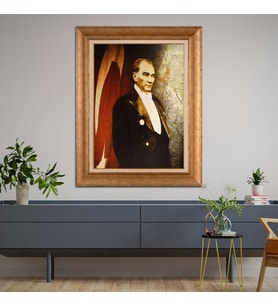 Altın Paspartulu Atatürk  Çerçeveli Tablo C543 (Gold)