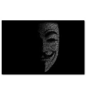 Cakatablo Anonymous Yazılardan Oluşan Maske Karanlık Arkaplan MDF Tablo