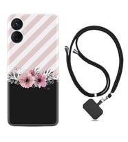 Tecno Spark 9T Kılıf Resimli Boyun Askılı İpli Desenli Silikon Strip Pink Flowers 1396