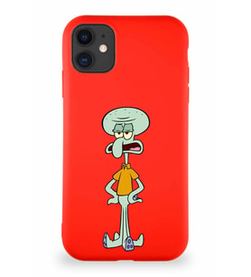 Apple iPhone 11 Soft Premier Kapak Squidward Dokunaç Tasarımlı Silikon Kılıf - Kırmızı (Şeffaf)