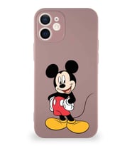 Apple iPhone 12 Mini Soft Premier Kapak Mickey Mouse-E Tasarımlı Silikon Kılıf - Pudra (Şeffaf)