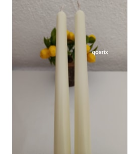 qosrix 2'li Açık Krem Şamdan Soya Mumu 1. Kalite Soya Doğal Pudra Kokulu Uzun Çubuk Konik Mum Dekoratif