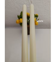 qosrix 2'li Açık Krem Şamdan Soya Mumu 1. Kalite Soya Doğal Pudra Kokulu Uzun Çubuk Konik Mum Dekoratif