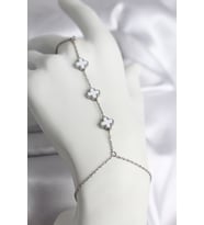 316L Çelik Gümüş Renk Beyaz Yonca Model Kadın Şahmeran 5886 - SSSSSS7894-9176