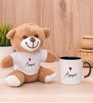 Kişiye Özel İsim Yazılı Minik Kalpli Peluş Ayı ve Siyah Kupa
