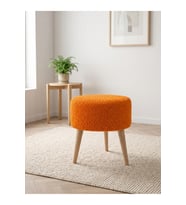 Ahşap Ayaklı Turuncu Welsoft Kumaş Puf Tabure 40x42 cm