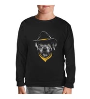 Dog Wearing a Hat and a Yellow Bandana Siyah Çocuk Sweatshirt