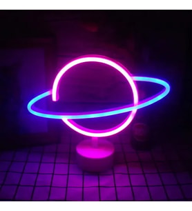 Neon Işıklı Satürn Lamba Pil+Usb