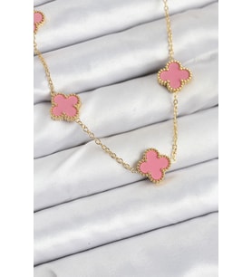 316L Çelik Zincir Gold Pembe Renk Yonca Kadın Kolye 5886 - SSSSSS9692-6353