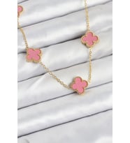 316L Çelik Zincir Gold Pembe Renk Yonca Kadın Kolye 5886 - SSSSSS9692-6353