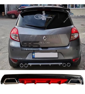 Renault Clio 3 Difüzör Arka Tampon Eki 2 Egzoz Çıkışlı Kırmızı Lüx Tip