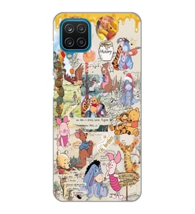 Samsung Galaxy M32 Uyumlu Winnie The Pooh Kolaj Tasarımlı Şeffaf Telefon Kılıfı