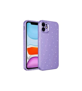 Apple iPhone 11 Uyumlu Kılıf Kamera Korumalı Simli Lüks Zore Koton Kapak (Mor)