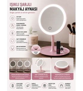 Şarjlı LED Işıklı Makyaj Aynası – Masaüstü Dokunmatik Ayarlanabilir Ayna