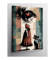 Kanvas Tablo Üzgün Kız Ve Kedi 50 X 70 Cnvsdkey-125615-50-70