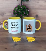 Motto Yeni Bir Ben Kupa Bardak Sarı Fotoğraflı