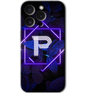 İphone 15 Pro Max Kılıf HD Desen Baskılı Kılıf - Dark Neon Yaprak P Harfi
