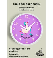İsme Özel Scooterlı Su Kuşu Çocuk Odası Duvar Saati Orta Boy 30 cm Beyaz Camlı Sessiz