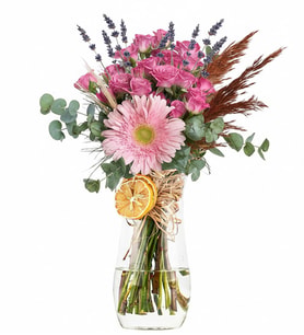 Vazoda Pembe Gerbera ve Çardak Güller