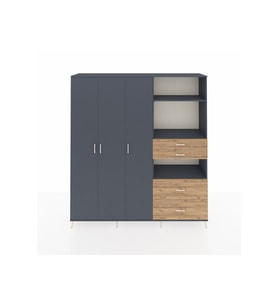 Hyperion Dolap 12 Raflı 4 Çekmeceli Tek Askılı 220x44x243 Antrasit-Antrasit/Çam