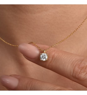 925 Ayar Gümüş Altın Kaplama 6 mm Yuvarlak Minimal Tek Taş Kolye - CNS00658