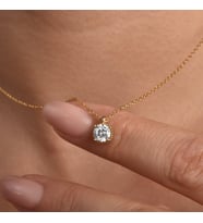 925 Ayar Gümüş Altın Kaplama 6 mm Yuvarlak Minimal Tek Taş Kolye - CNS00658