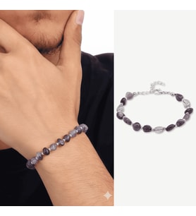 Gümüş Renk Metal Zincirli Dorika Top Süslemeli Amorf Ametist Doğaltaş Erkek Bileklik