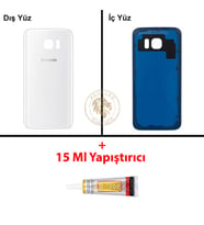 Samsung Galaxy S7 Beyaz Renk Arka Kapak + B7000 Yapıştırıcı Arka Cam Batarya Kapağı Pil Kapağı Lazer Kesim Back Cover Galaxy S7 Uyumlu