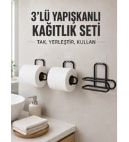 3 lü Siyah Duvar Tipi Kağıtlık Seti Yapışkanlı Pratik Rulo Tutucu