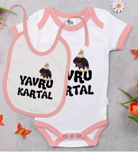 BK Kids Yavru Kartal Tasarımlı Pembe Bebek Body Zıbın ve Mama Önlüğü Hediye Seti-1