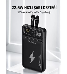 Powerbank Hızlı Şarj 10000 mAh Dahili Kablo Yeni Nesil