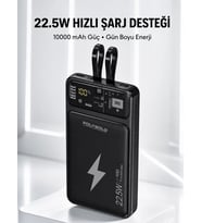 Powerbank Hızlı Şarj 10000 mAh Dahili Kablo Yeni Nesil