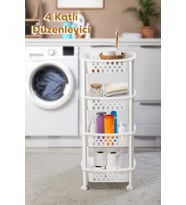 Porsima 79-1 4 Katlı Tekerlekli Organizer Raf  Çok Amaçlı Mutfak Banyo Düzenleyici Raf Ünitesi Beyaz