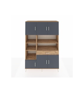 Hyperion Dolap 10 Raflı Tek Çekmeceli 6 Kapaklı 132x44x195 Çam-Antrasit/Çam