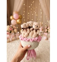 Ayıcıklı Buket El Örgüsü Hoşgeldin Bebek Hediyesi Teddy Bear Kız Çocuk (Pudra Pembe)