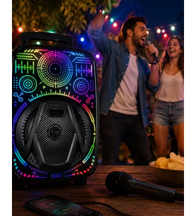 8 İnç Taşınabilir Karaoke Hoparlör Mikrofonlu Rgb Işıklı Speaker