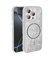 Apple iPhone 16 Pro Max Kılıf M-safe Şarj Özellikli Parlak Simli Shinig Okso Kap (Beyaz)