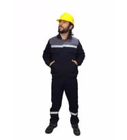 İş Takımı (Mont+Pantolon) Reflektörlü %100 Pamuk (Lacivert-Gri)