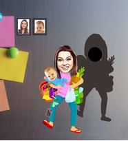 Kişiye Özel Anneler Günü Anne ve Erkek Çocuk Karikatürlü Ahşap Magnet Model-1