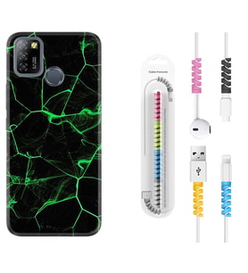 INFINIX Smart 4 5 6 Zero 8 S5 Pro Kılıf Kablo Koruma Spiral Silikon Yeşil Şerit Mermer 1320