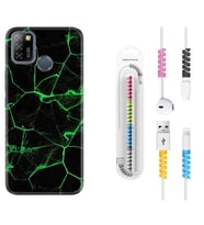 INFINIX Smart 4 5 6 Zero 8 S5 Pro Kılıf Kablo Koruma Spiral Silikon Yeşil Şerit Mermer 1320