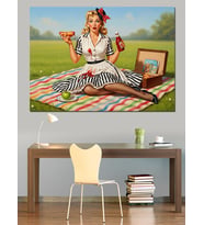 Piknik Yapan Pin Up Kadın Dekoratif Kanvas - Mdf Ahşap Tablo
