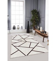 Bej Geometrik Kaymaz Tabanlı Makinede Yıkanabilir Halı RV164 - 100 x 160 cm
