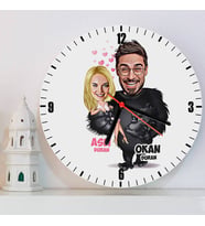 Goril ve Sevgilisi Karikatürlü Yıldönümü Hediyesi Kişiye Özel Duvar Saati