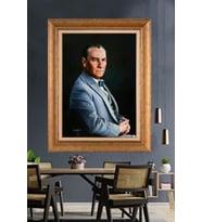 Altın Varaklı Çerçeveli Paspartulu Atatürk Tablo TR1193 (Gold)