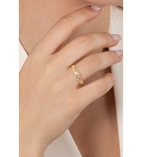 925 ayar gümüş yüzük altın yaldızlı zirkon taşlı sonsuzluk modeli ayarlamalı yüzük SGTL13131GOLD (Altın Rengi)